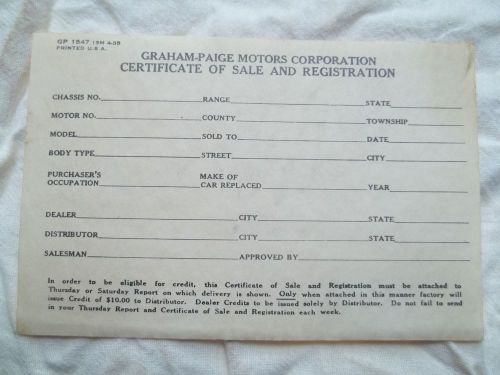 Vintage graham paige motors blank sales certificate