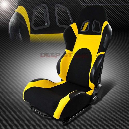 2x black/yellow reclinable sports style racing seats+mounting slider driver side