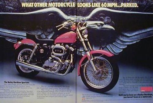 1977 harley-davidson sportster 2 page motorcycle ad red