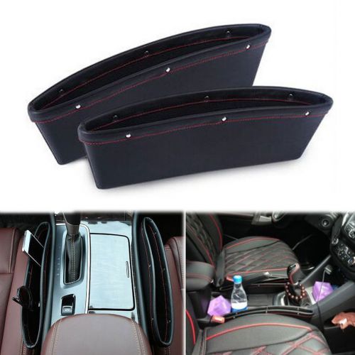2x black leather car seat slit pocket catch catcher storage organizer box bins