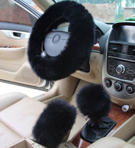 Long wool car steering wheel cover+car hand brake cover+gear shift stick cover