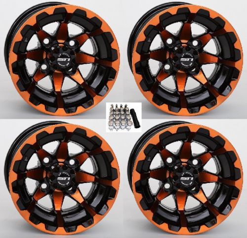 Sti 12&#034; hd6 radiant orange/black golf cart wheels/rims yamaha