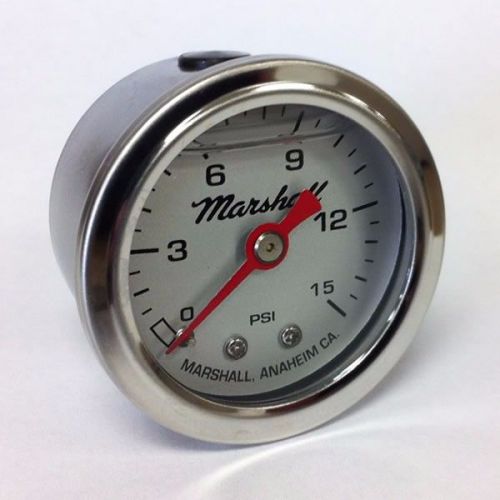 Ls00015 silcone filled fuel pressure gauge 0-15 psi.  silver dial, red pointer