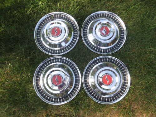 Four vintage used early 1960&#039;s studebaker hubcap chrome finish  15&#034;