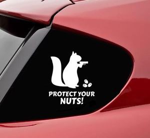 Protect your nuts vinyl decal sticker bumper funny squirrel gun ammo bullet car