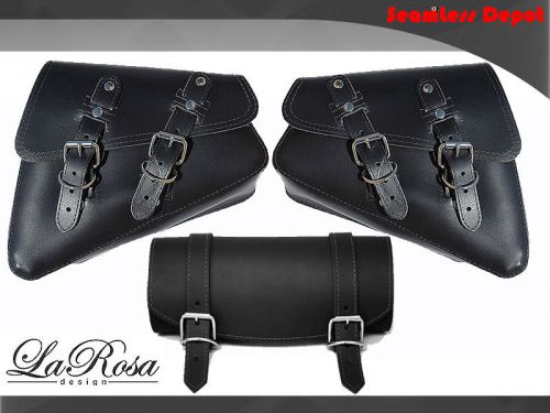 Larosa black leather harley sportster 48 72 left &amp; right saddlebags + tool bag