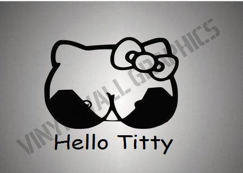 Hello kitty / titty funny vinyl car window sticker vw drift jdm