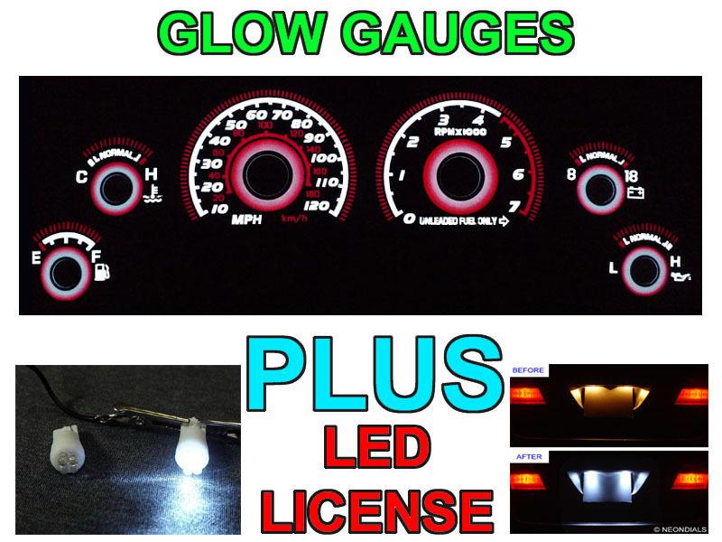 Usa red glow 1994-1998 ford mustang v6 120mph gauge face + led license bulbs new