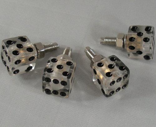 4 real dice "clear" license plate frame bolts - motorcycle lic fastener screws