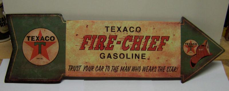 Vintage style texaco sign fire chief gasoline arrow chevy garage ford dodge