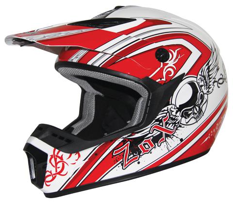 New zox size l large roost x "gothic" white / red off road motorcycle helmet