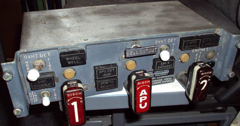 B737 fire suppression panel (fire handles)