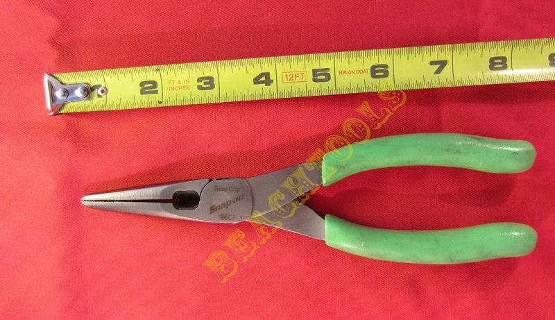 New snap on green vinyl grip long needle nose cutter pliers 8" 196cf made in usa
