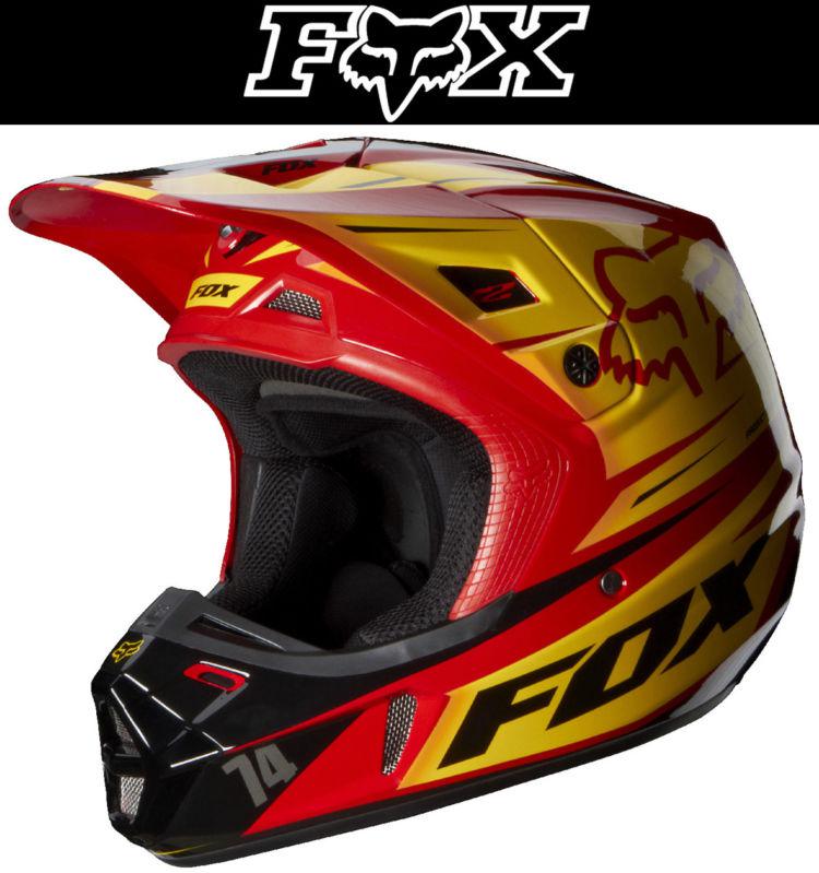 Fox racing v2 race red yellow dirt bike helmet motocross mx atv 2014