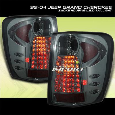 99-04 00 02 jeep grand cherokee smoke led tail lights driver+passenger pair new