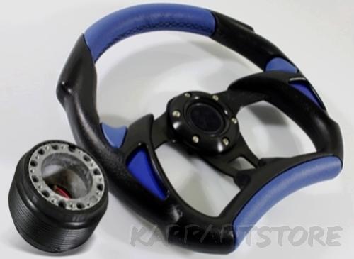 92-97 mazda mx6 320mm f1 style black/blue pvc leather steering wheel+hub adapter