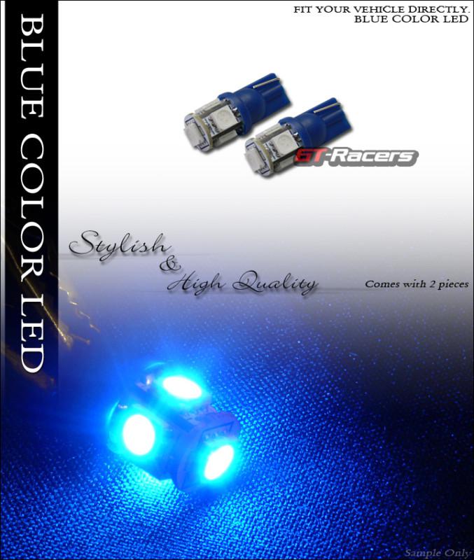 2x blue t10 wedge base 5x 5050 smd led door/trunk/running light lamp bulbs set