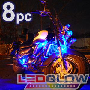 8pc blue led flexible motorcycle underglow body kit