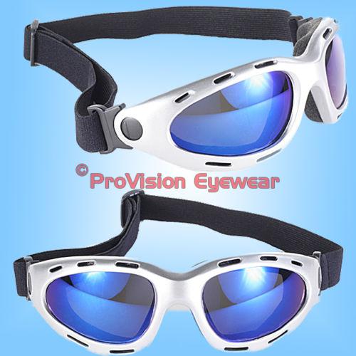 Blue mirrored lenses foam padded motorcycle biker atv boating safety goggles