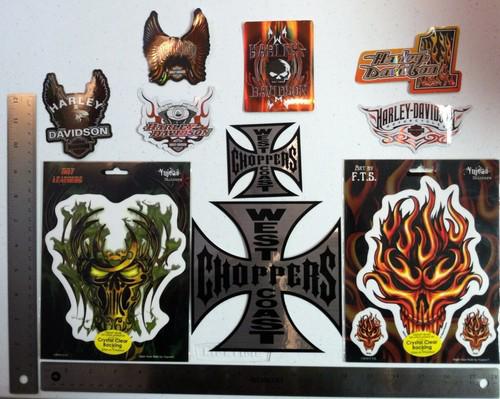 Lot of 10+ motorcycle racing stickers. harley west coast choppers biker skulls