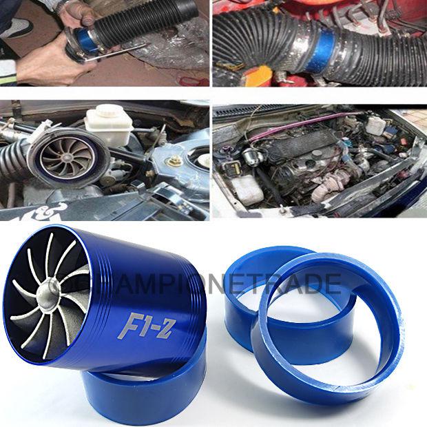 Suv blue double turbo turbine charger air intake fuel gad saver fan exhaust new