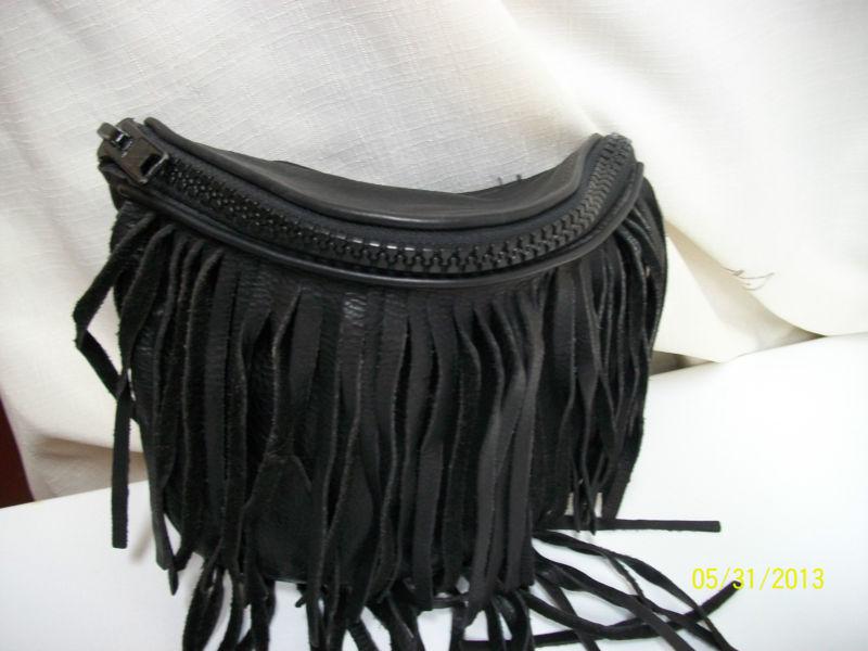 Vintage casper's leather usa black fringe small clip on bag satchel motorcycle