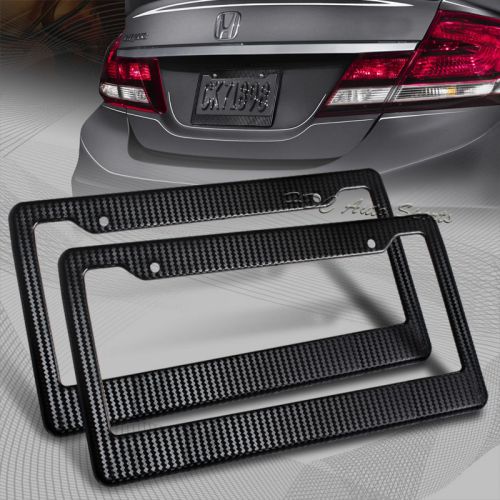 2 x jdm black carbon look license plate frame cover front &amp; rear universal 2