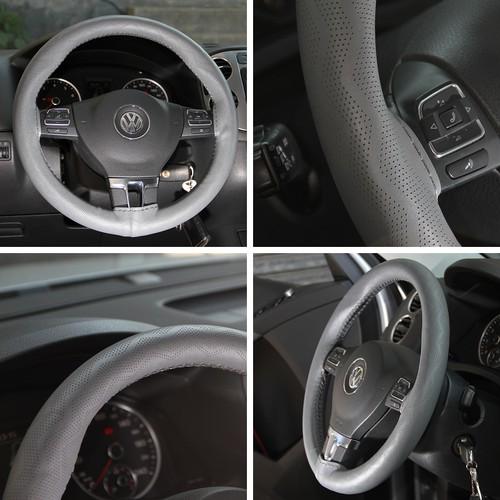 43002 14-15" 38cm steering wheel cover gray leather fiat wrap bmw audi grey car 