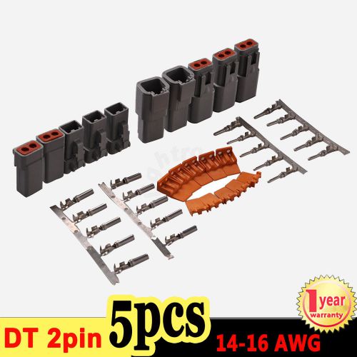 5 sets deutsch dt 2 pin connector kit 12-14 ga nickel contacts male and female