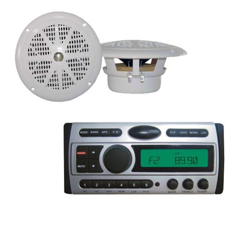 2x- 4&#034; white 100w marine speakers + new pldmr87 marine dvd cd am fm receiver