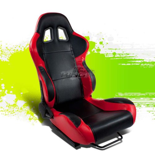 2 x red+carbon pvc leather jdm sports racing seats+adjustable sliders right side