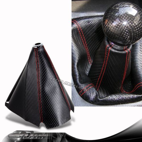 Jdm red stitch pvc carbon fiber look shifter shift knob boot cover universal