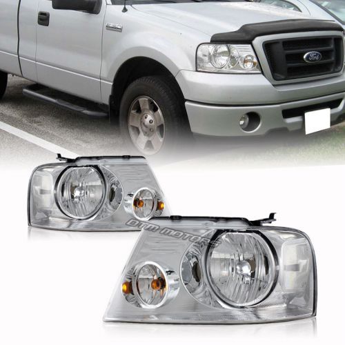 Chrome housing clear lens clear reflector head light lamps for 04-07 ford f-150