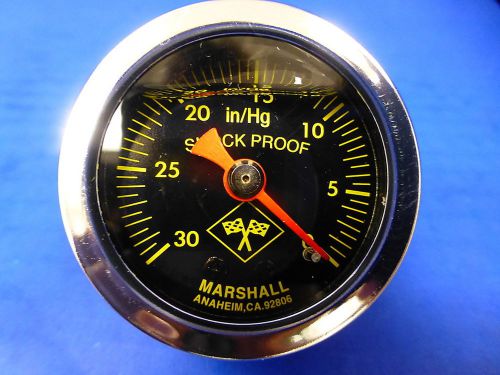 Marshall gauge 0-30 hg vacuum 1.5&#034; midnight chrome liquid filled shock proof 1/8