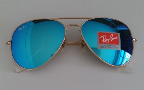 New mirrored sunglasses gold frame ice-blue lens 100% uv