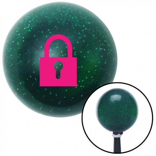 Pink lock symbol green metal flake shift knob with 16mm x 1.5 insertpull