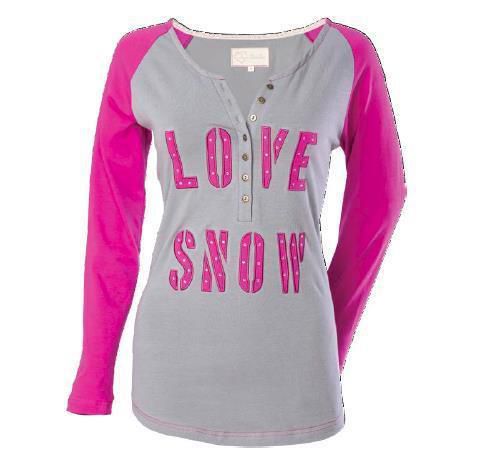 Divas snowgear love snow henley long sleeve womens shirt gray small sm 97380