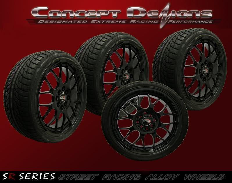 17" evoke m5 wheel rim tire package 4 lug (4x100/114.3) gloss black new