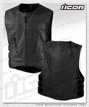 Icon regulator stripped leather removable armor motorcycle street vest