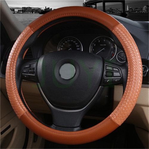 Top soft leather brown auto car steering wheel cover well wrap universal 15 inch