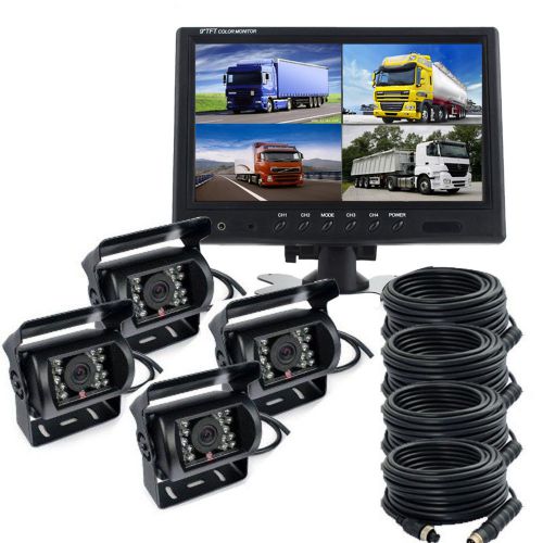 9&#034; digital quad split monitor rear view back up camera system for bus truck rv