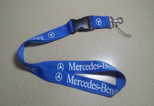 Benz blue car lanyard neck strap key chain silk high quality 22 inch keychain