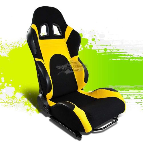 2x black/yellow reclinable jdm sports racing seats+adjustable sliders right side