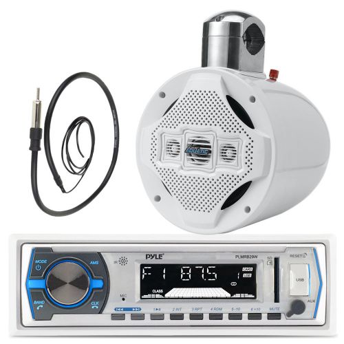 Plmrb29w bluetooth marine usb receiver, antenna,  8&#034; 4-way white 1200w  speaker