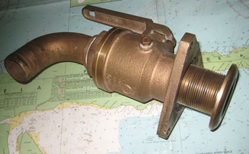 Groco 1-1/2&#034; bronze full-flow tri-flange base seacock w thru-hull and 90 elbow