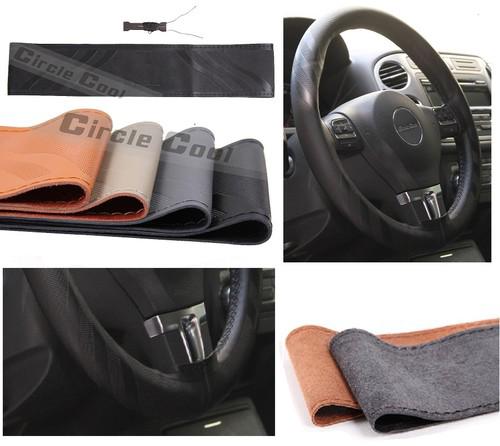 14"-15" 38cm chevrolet 43011 leather wrap car steering wheel cover wrap black