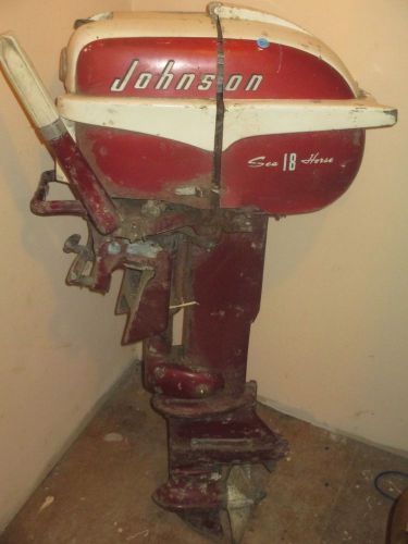 1957? johnson sea horse 18 hp  outboard motor, turns, complete
