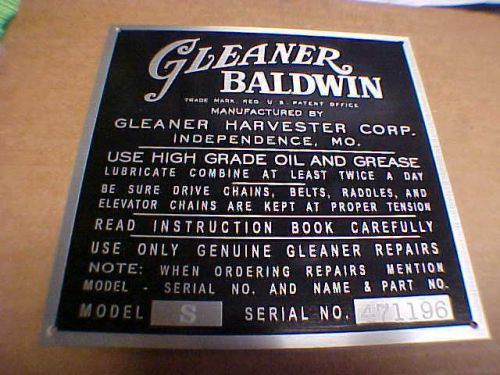 Custom made or original data plate restoration  service gleaner baldwin