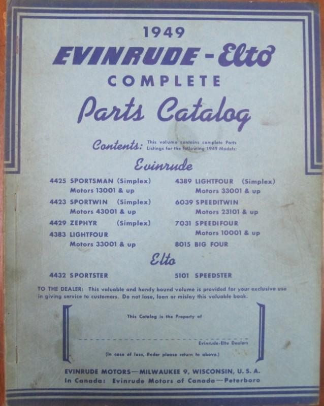 1949 evinrude – elto complete outboard motor parts catalog original