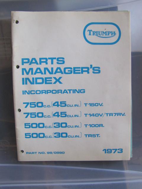 Triumph motorcycle 1973 parts managers index 500cc & 750cc models bsa 